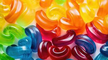 Colorful jelly worms close up background. AI generated photo