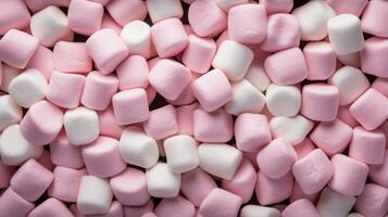 Fluffy marshmallows as a background. Sweet food candies. Generative AI photo