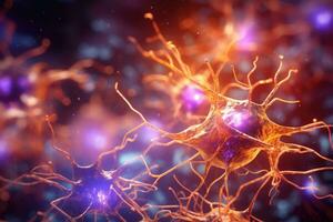 Nerve cell banner. System neuron of brain with synapses. Generative A photo