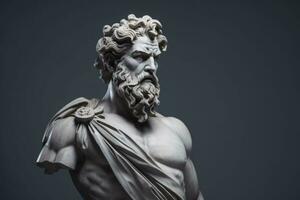 Ancient greek sculpture. Statue on gray background. AI generated photo