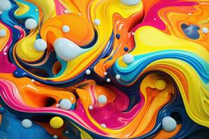 Abstract colorful paint. Liquid paints in blending flow mixing together gently. AI generated photo