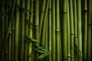 Green tone bamboo plank fence texture. Bamboo raft. AI generated photo