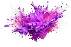 Explosion of violet paint on white background. Fluid background. Color explosion. Generative AI photo
