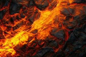 Close up of a lava flow of volcano. Generative AI photo