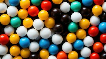 Gumballs background. Colorful candies. Assorted brightly colored dragees. Generative AI photo