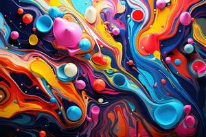 Abstract colorful paint. Liquid paints in blending flow mixing together gently. AI generated photo