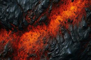 Close up of a lava flow of volcano. Generative AI photo