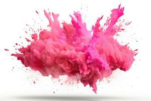 Explosion of pink paint on white background. Fluid background. Color explosion. Generative AI photo
