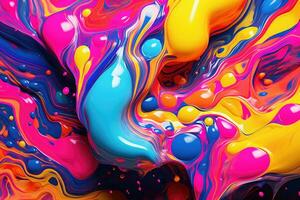Abstract colorful paint. Liquid paints in blending flow mixing together gently. AI generated photo