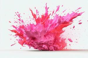 Explosion of pink paint on white background. Fluid background. Color explosion. Generative AI photo