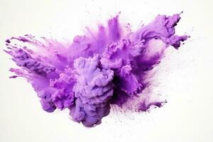 Explosion of violet paint on white background. Fluid background. Color explosion. Generative AI photo