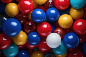 A bunch of colorful balloons with happy celebration party background. AI generated photo