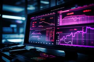 Data science. Scientist computing, analysing and visualizing complex data set on computer. AI generated photo