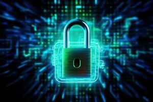 Digital padlock. A cyber security network and data protection technologies. Generative AI photo
