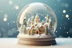 Christmas snow globe with small house inside. Generative AI photo