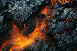 Close up of a lava flow of volcano. Generative AI photo