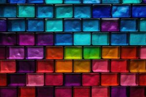 Colorful glass block wall texture. Shiny transparent thick glass tiles with seams background. Generative AI photo