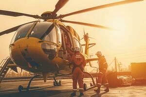 médico primero ayuda helicóptero. rescate un persona. generativo ai foto