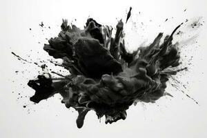 Explosion of black paint on white background. Fluid background. Color explosion. Generative AI photo