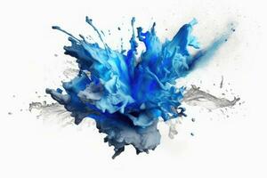 Explosion of blue paint on white background. Fluid background. Color explosion. Generative AI photo