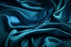 Abstract blue smooth silk background. Satin elegant luxury fabric. Beautiful soft folds on the surface of the fabric. Generative AI photo