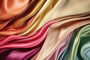 Abstract rainbow smooth silk background. Satin elegant luxury fabric. Beautiful soft folds on the surface of the fabric. Generative AI photo