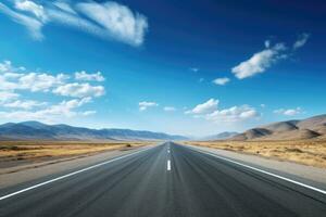 Highway and a blue sky. Asphalt road and beautiful countryside landscape. AI generated photo