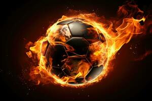 The soccer ball in flame. Fire football. Sport soccer background. Generative AI photo