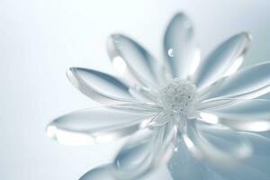 Water drops on white clean flower in a naturally bright environment. Minimalist background. Generative AI photo