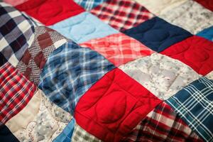 Color handmade blanket in style patchwork. Patchwork quilt. Generative AI photo