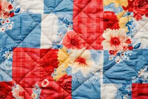 Color handmade blanket in style patchwork. Patchwork quilt. Generative AI photo