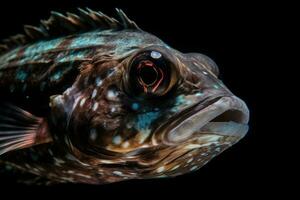 Deep-water fish at the bottom of the ocean. A scary fish with big teeth. Underwater world. Generative AI photo