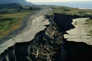 Land cracking after an earthquake. Generative AI photo