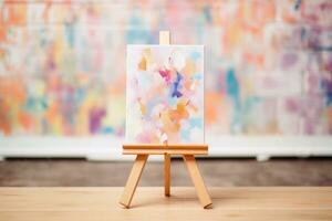 Small easel with a canvas showcasing. Abstract oil painting. Generative AI photo