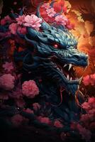 Fantastical dragon in cartoon style, fantastic character, colorful bright background.ai generative art photo