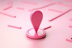 Path marker. Pink 3D location icon integrates GPS with direction pin AI Generated photo
