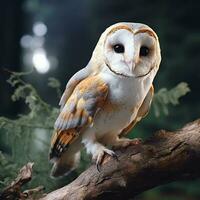 Beautiful owl sitting on a tree branch in the autumn forest. ai generated pro photo