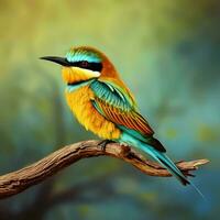 Colorful bird sitting on a branch. Bird on nature background. AI generated pro photo