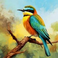 Colorful bird sitting on a branch. Bird on nature background. AI generated pro photo