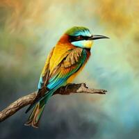 Colorful bird sitting on a branch. Bird on nature background. AI generated pro photo