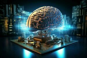 Human brain with circuit board. Artificial intelligence concept. AI generated pro photo