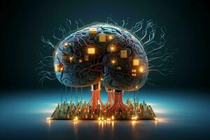 Human brain with circuit board. Artificial intelligence concept. AI generated pro photo