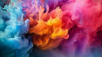 abstract background of colored smoke in water on a black isolated background. AI generated pro photo