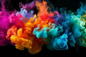 abstract background of colored smoke in water on a black isolated background. AI generated pro photo