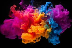 abstract background of colored smoke in water on a black isolated background. AI generated pro photo