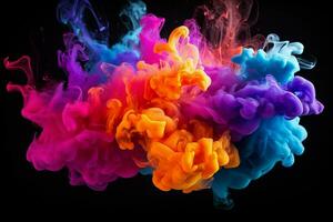 abstract background of colored smoke in water on a black isolated background. AI generated pro photo