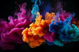 abstract background of colored smoke in water on a black isolated background. AI generated pro photo