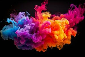 abstract background of colored smoke in water on a black isolated background. AI generated pro photo