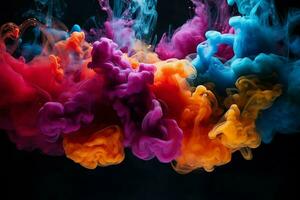 abstract background of colored smoke in water on a black isolated background. AI generated pro photo