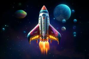 Rocket flying in the blue sky. Vector illustration. Space concept. ai generated pro photo